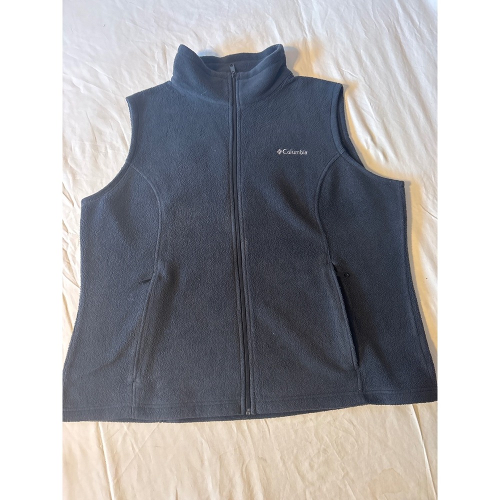 Columbia Fleece Vest Wome Navy Blue Full Zip Mock Neck 2880